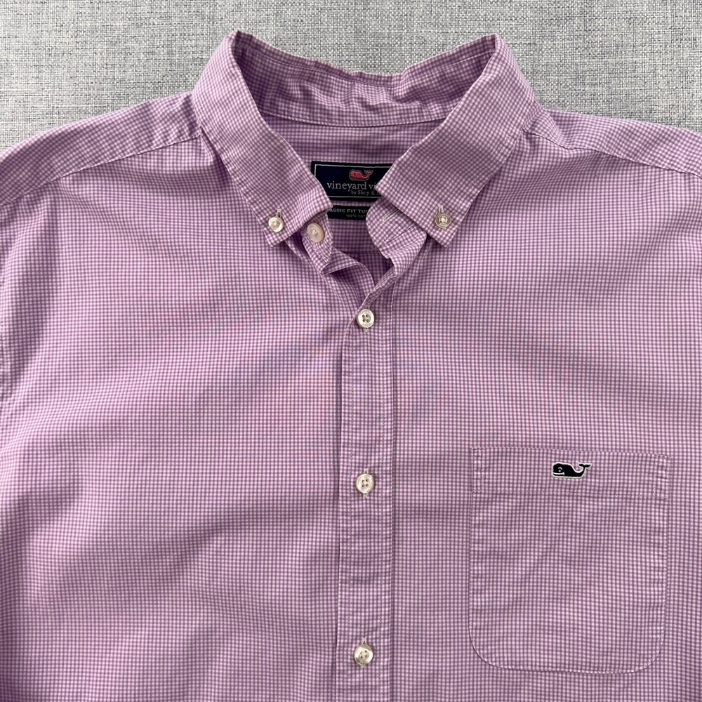 Vineyard Vines Men Large Classic Fit Tucker Shirt Purple Gingham Long Sleeve Ivy - Picture 5 of 10